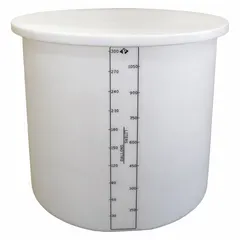 This vertical liquid storage tank is constructed from HDPE with a 3/8-inch wall thickness. It has a 300-gallon capacity, an open top, and a 48-inch diameter. Suitable for storing non-pressurized liquids in industrial, chemical, or water-treatment applications, the open top allows easy access for filling, mixing, or inspection.