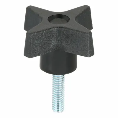INNOVATIVE COMPONENTS Hand Knob: 4 Point, Plastic w/ Steel Thread, 1/4"-20 Thread - 4-Arm Knobs with Threaded Stud