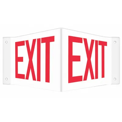 CONDOR Safety Sign: PETG, Mounting Holes Sign Mounting, 8 in x 18 in Nominal Sign Size - V-Shape Projection Exit Signs