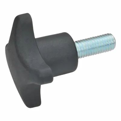 JW WINCO Hand Knobs; 4-Prong Knobs: Plastic w/ Steel Thread, M10 Thread - 4-Arm Knobs with Threaded Stud