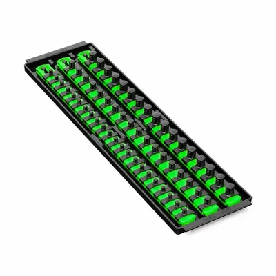ERNST MANUFACTURING Socket Organizer: Green, 5 5/16 in Overall Wd, 57 Posts/Slots - Socket Rails & Trays
