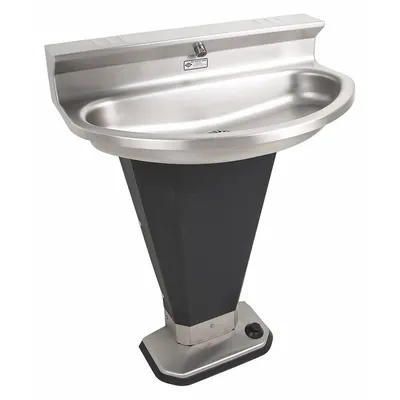 ACORN Wash Fountain: Black/Silver, Stainless Steel, Oval, 17 1/4 in Overall Wd - Foot-Operated Push Button Wash Fountains