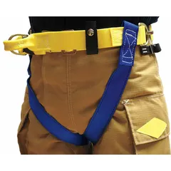 GEMTOR NFPA Class II harness constructed with nylon webbing and steel hardware. Blue color, pass-through leg strap buckles, no back, front, or side D-rings. Complies with NFPA 1893 standards. Suitable for fall arrest and rescue applications in industrial and fire service settings, including confined space entry and retrieval.