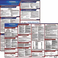 This Spanish-language poster set displays required California state and federal labor law notices. Made of plastic, it measures 40 inches by 24 inches. Suitable for workplaces where Spanish is the primary language, it helps employers comply with posting mandates