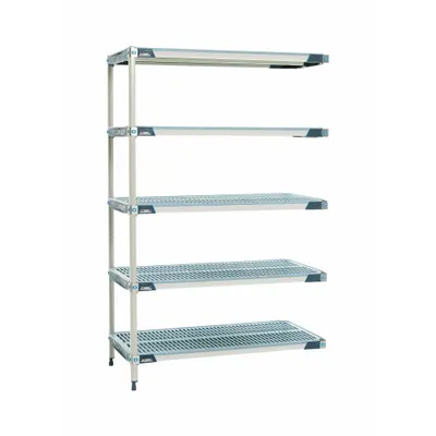 METRO Plastic Industrial Shelving: 18 in x 24 in, 74 in Overall Ht, 5 Shelves - Harsh-Environment Antimicrobial Stationary Plastic Shelving