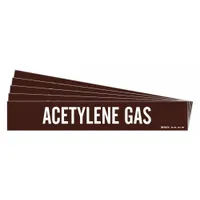 Adhesive pipe marker with brown background and white legend reading 'Acetylene Gas'. Designed for pipes with outer diameter of 8 inches and larger. Pack of 5 markers without directional arrows. Used to identify acetylene gas piping in industrial facilities