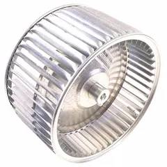 This YORK OEM replacement blower wheel has a 10-inch diameter, 6-inch width, and 1/2-inch bore. It is designed for use in HVAC systems to move air across heat exchangers or cooling coils. Compatible with York model B2PS030A06A.