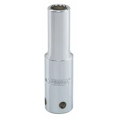 PROTO Socket: SAE, 1/2 in Drive Size, 7/16 in Socket Size, 12-Point, Deep, Chrome - Tether-Ready Hand Sockets