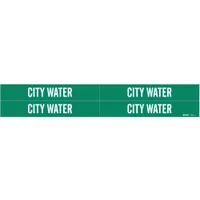 Pipe Marker: City Water, Green, White, Fits 3/4 to 2 3/8 in Pipe O.D., 4 Pipe Markers (MPN 7054-4)