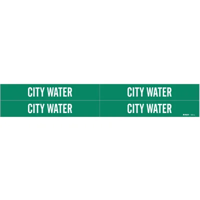 BRADY Pipe Marker: City Water, Green, White, Fits 3/4 to 2 3/8 in Pipe O.D. - City Water Adhesive Pipe Markers