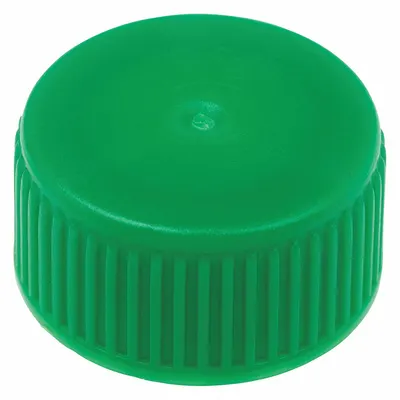 CELLTREAT Cap: 22 mm Dia, Green, HDPE, Unlined, 17-11 mm Screw Closure Size, Narrow Mouth Size - Screw On Caps