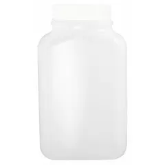 HDPE rectangular bottle with natural body color and attached 38-400 screw closure. Capacity 4.2 fl oz (125 mL). Not graduated. Suitable for mixing, storage, and sampling in laboratory environments.