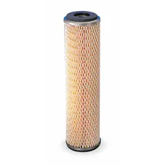 Pleated water filter cartridge with 20 micron rating and 7 gpm flow rate. Constructed with ETP Steel filter media and polypropylene, overall height 10 inches. Used for particulate removal in process water, cooling loops, and pre-filtration applications.