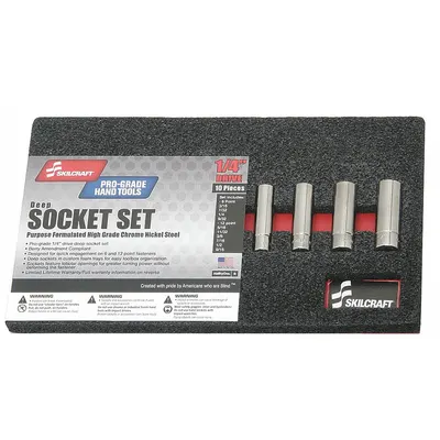 ABILITY ONE Socket Set: 1/4 in Drive, 10 Piece, 12-Point/6-Point, SAE - SAE & Metric Socket Sets