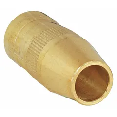 Self-insulated standard-duty nozzle for Centerfire contact tips. Brass construction with 1/2 in conical shape and 1/8 in recess nozzle-to-tip relationship. Used in MIG welding to direct shielding gas and protect the contact tip.