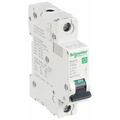SCHNEIDER Supplementary Protector: 25 A Amps, 60V DC, 14kA at 120/240V AC, Screw Clamp - C-Curve, 1-Pole UL1077 DIN Rail-Mount Supplementary Protectors
