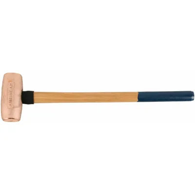 AMERICAN Soft-Face Sledge Hammer: Copper, Wood Handle, 8 lb Head Wt, 3 in Dia, 26 in Overall Lg - Soft-Face Sledge Hammers