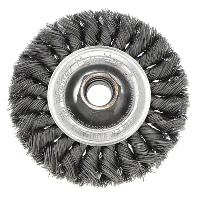 WEILER Wire Wheel Brush: Twisted Steel, 4" Dia x 1/2" Wd, 5/8"-11 Arbor - Heavy-Cleaning Brushes for Contoured Carbon Steel Surfaces