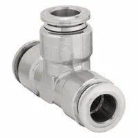 AIGNEP USA Push-Fit Tee Fitting: 5/16 in OD x 5/16 in OD x 5/16 in OD Size, Stainless Steel, Silver (MPN 60230-05)