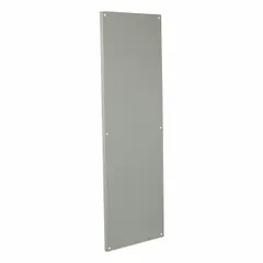 This painted steel back panel is used as an interior mounting surface inside electrical enclosures. It provides a stable platform for securing components such as breakers, relays, and terminal blocks. Overall height 60 in, overall width 20 in.