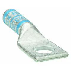 This one-hole compression lug is designed for 6 AWG stranded copper wire with a 5/16 in stud size. The long barrel construction provides a secure crimp-type termination for electrical connections in control panels and power distribution systems.
