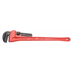 Straight pipe wrench with serrated steel jaws for gripping and turning pipes and fittings. Overall length 60 in, jaw capacity 8 in. Suitable for plumbing, gas, and industrial maintenance applications requiring high torque on large-diameter pipes.