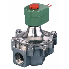 This 2-way, 2-position normally open solenoid valve is designed for on/off control of compatible media in industrial fluid and gas systems. It features a high-flow design with a 2 in pipe size and operates at 110V AC. The NBR seal is suitable for water, air, and light oil applications.
