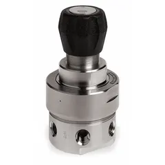 This Parker stainless steel pressure regulator features 1/4 in NPT inlet and outlet connections. It is adjustable over an outlet pressure range of 17.7 psi to 114.7 psi and rated for a maximum operating temperature of 150°F. The corrosion-resistant construction makes it suitable for use in pneumatic systems requiring precise pressure control in industrial environments.