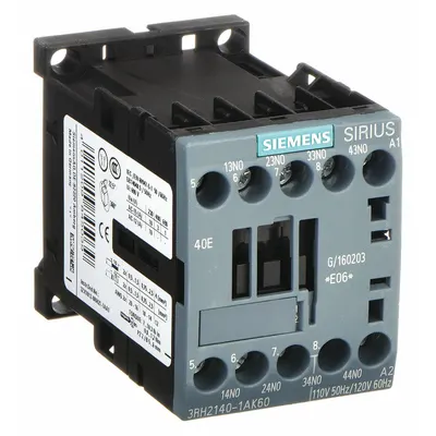 Siemens Control Relay: DIN-Rail & Surface Relay Mounting, 120V AC Coil Volt, 4NO - Combination DIN-Rail & Surface-Mounted Relays