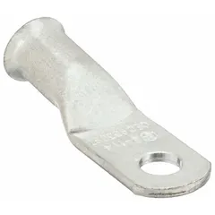 This straight-shaped terminal lug is made of tin-plated copper for 4 gauge wire and accepts a 1/4 inch stud. It supports both crimp and solder connections, making it suitable for battery terminals and power distribution applications where a secure, low-resistance electrical joint is required.