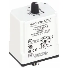 Socket-mounted time delay relay rated for 240V AC and 10 A with 8 pins/terminals. Designed for single-function timing applications in industrial control panels to delay or sequence electrical operations. Commonly used in HVAC systems, conveyor controls, and automation circuits.