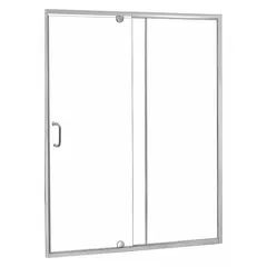 Frameless pivot door and panel shower enclosure with overall height of 69 inches. Adjustable door width from 36 to 42 inches accommodates standard tub and shower openings. Clear glass construction provides a clean, modern appearance while containing water spray. Suitable for residential and light-commercial bathroom installations.