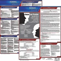 This poster set combines required federal and Kansas state labor law notices on a single plastic sheet. The 20 x 24 inch format is suitable for wall mounting in workplaces to meet employer posting obligations. Printed in English
