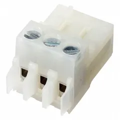 This terminal block is a replacement or accessory component for Johnson Controls M9106 series actuators, including models M9106-GGA-2 and M9108AGA-2. It features 3 terminals for electrical connections in HVAC control systems.