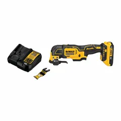 Cordless oscillating tool with a brushless motor and 20V MAX* battery system. Includes a 2.0 Ah battery. Suitable for cutting, sanding, scraping, and grinding in construction and renovation tasks.