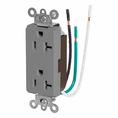 LEVITON Decora Plus Duplex Receptacle Outlet: Duplex, 5-20, Gray, 125V AC, 20 A - General Purpose Receptacles