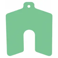 Green untabbed slotted shim, 0.003" thick, 3 in length and width, B Trade Size. Pack of 20. Thickness tolerance ±0.00015 in, length/width tolerance ±0.030 in. Used for precise spacing and alignment in industrial machinery such as pumps, motors, and gearboxes; slotted design allows installation without full disassembly