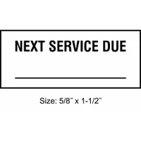 Maintenance Label: Next Service Due, 1 1/2 in Wd, 5/8 in Ht, Adhesive, Black/White, English (MPN TC-10703)