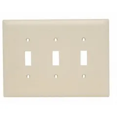 This 3-gang jumbo wall plate from Legrand is designed for toggle switches. Made of brown nylon, it provides a durable, non-metallic cover for electrical boxes in residential, commercial, or industrial settings.