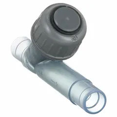 This PVC Y-style piston check valve with spigot x spigot connections is designed for 1/2 in pipe size. It prevents backflow in piping systems, allowing flow in one direction only. Typical applications include water, chemical, and industrial systems where reverse flow must be prevented.