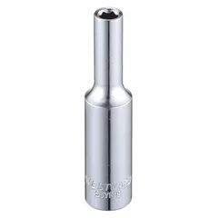 This 1/4" drive hand socket features a 5/32" SAE hex size, 6-point deep configuration, and 2" overall length. The chrome finish provides corrosion resistance. Suitable for tightening or loosening fasteners in automotive, machinery, and general assembly applications.