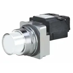 This Siemens Class 52 LED pilot light provides a white visual indicator for industrial control panels and machinery. It is designed for 30 mm panel mounting and operates with a maximum supply voltage of 480 V AC. The unit does not include a push-to-test function.