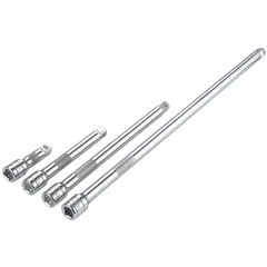 This wobble hand socket extension set features a 1/2 in drive size and chrome construction. The wobble design allows angled access up to 15 degrees, enabling use in confined or offset spaces where straight extensions cannot reach. Suitable for extending the reach of ratchets or torque wrenches in automotive, industrial, and maintenance tasks.