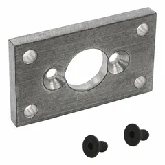 Steel flange mounting hardware with an overall length of 2 1/2 in. Accommodates bore diameters from 1 1/4 in to 1 1/8 in. Used to secure and align pneumatic actuators or other equipment to a mounting surface.