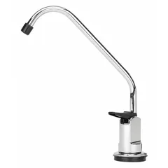This single-post glass filler features a brass body with a chrome finish and a gooseneck spout. It is designed for use in commercial kitchens to dispense filtered water into glasses, pots, or pitchers. The compression inlet connection ensures secure installation.