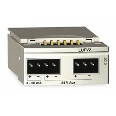 The LUFV2 is a function module for motor load indication. It monitors motor load and provides indication for use in industrial control systems. This module is suited for applications requiring load status feedback from motor-driven equipment.
