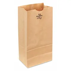 Kraft paper grocery bag with dimensions 7 1/6 in width, 4 1/2 in depth, and 13 3/4 in height. Supplied in a pack of 400. Suitable for general-purpose carrying and storage in retail, hardware, and industrial settings.