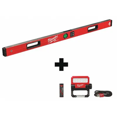 MILWAUKEE Digital Level: Includes Batteries, ±0.10°, 48 in Overall Lg, 4V Battery Size - Standard Digital Levels