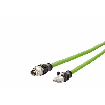 METZ CONNECT Cable: Cat7, M12 Plug Male Straight x RJ45 Male Straight, 5 m Lg, PUR, Green - M12 Connector to RJ45 Connector Cordsets