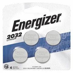 Disposable 2032-size lithium/manganese dioxide coin cell battery delivering 3V DC with 235 mAh capacity. Suitable for powering small portable electronics such as key fobs, remote controls, medical devices, and calculators.